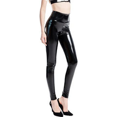 Shiny Push Up Leggings Black Summer PU Leather Pants Women High Waist Elastic Trousers Stretch Ankle-Length