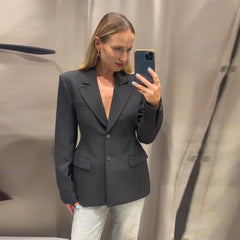 Casual Solid Women Blazer Urban Lapel Long Sleeve Button Pocket Female Streetwear 2025 Spring Autumn Elegant Lady Outwear