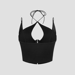 Cross-straps Corset Style Crop Top Backless Cut Out Push-up Halter Vest Women's Lingerie Slimming Elegant Chic Camisole