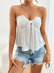 Fashion Casual Summer Women's Strapless Lace-up Wooden Ear Edge Knit Solid Color Vest