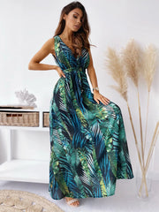 European and American fashion new backless printed tie up dress