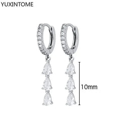 925 Sterling Silver Ear Needle Fashion Hoop Earrings White Crystal Luxury Women's Silver Earrings Wedding Women's Jewelry Gift