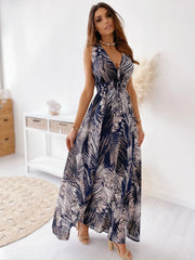 European and American fashion new backless printed tie up dress