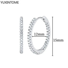 925 Sterling Silver Ear Needle Fashion Hoop Earrings White Crystal Luxury Women's Silver Earrings Wedding Women's Jewelry Gift