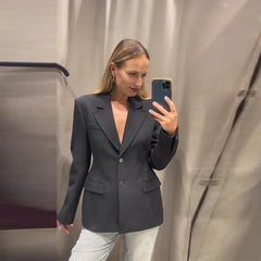 Casual Solid Women Blazer Urban Lapel Long Sleeve Button Pocket Female Streetwear 2025 Spring Autumn Elegant Lady Outwear