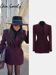 Casual Solid Women Blazer Urban Lapel Long Sleeve Button Pocket Female Streetwear 2025 Spring Autumn Elegant Lady Outwear