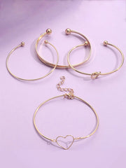 4 pieces/set of open bracelets with trendy geometric charms for women, fashion heart knot alloy bracelet, jewelry gift, Pulseira