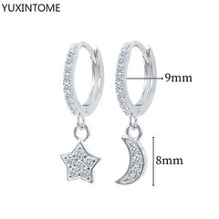 925 Sterling Silver Ear Needle Fashion Hoop Earrings White Crystal Luxury Women's Silver Earrings Wedding Women's Jewelry Gift