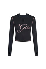 Slim shoulder monogram print bright thread design slim hooded zipper short jacket trouser suit