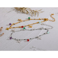 Colorful Natural Stone Bead6 Flower Chain Stainless Steel Beach Anklet for Women Exquisite Summer Jewelry Bijoux Femme