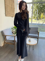 Tossy Satin Fashion Slim Maxi Dress For Women Long Sleeve High Waist Elegant Solid Party Dress Casual Luxury Ladies Autumn Dress