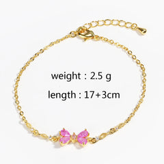 New Fashion Y2K Exquisite Sweet Pink Zircon Bowknot Love Heart Chain Bracelet For Women Girls Party Birthday Jewelry Gift