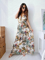 European and American fashion new backless printed tie up dress