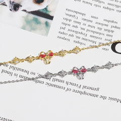 New Fashion Y2K Exquisite Sweet Pink Zircon Bowknot Love Heart Chain Bracelet For Women Girls Party Birthday Jewelry Gift