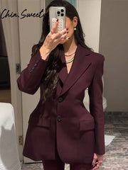 Casual Solid Women Blazer Urban Lapel Long Sleeve Button Pocket Female Streetwear 2025 Spring Autumn Elegant Lady Outwear