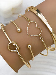 4 pieces/set of open bracelets with trendy geometric charms for women, fashion heart knot alloy bracelet, jewelry gift, Pulseira