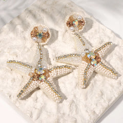 AENSOA Bohemian Starfish Lobster Conch Seed Bead Drop Earrings for Women Handmade Ocean Animal Earrings Summer Beach Jewelry