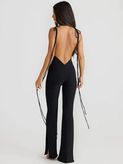 Dulzura Backless Playsuits Sleeveless Halter Lace Up Irregular Split Long Pants Jumpsuit Lady Party Club Drop Shipping Y2K