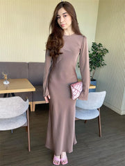 Tossy Satin Fashion Slim Maxi Dress For Women Long Sleeve High Waist Elegant Solid Party Dress Casual Luxury Ladies Autumn Dress