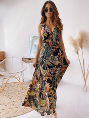 European and American fashion new backless printed tie up dress