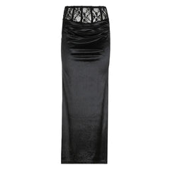 Goth Dark Elegant Mall Gothic Velvet Trumpet Skirts Partywear Lace Patchwork Long Skirt Ladies Evening Black Slim Cloth