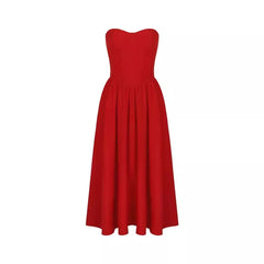 Suninheart Women’s Red Strapless Midi Dress – Casual, Holiday & Party Wear