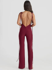 Dulzura Backless Playsuits Sleeveless Halter Lace Up Irregular Split Long Pants Jumpsuit Lady Party Club Drop Shipping Y2K