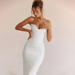 Mozision Strapless Off-shoulder Maxi Dress For Women Gown Fashion Elegant With Fishbone Bodycon Night Club Party Dress