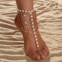 Summer Beach Accessories Feet Jewelry Fashion Simple Handmade Bead Chains Tassels Toe Foot Bracelet For Women