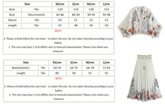 Batwing Sleeve Women Autumn Embriodery Paisley Print Skirt Set Outfits V Neck Button Tiered Mini Skirt Dress Suit Vintage Set