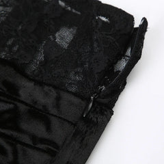 Goth Dark Elegant Mall Gothic Velvet Trumpet Skirts Partywear Lace Patchwork Long Skirt Ladies Evening Black Slim Cloth