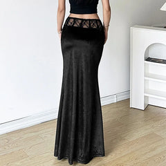 Goth Dark Elegant Mall Gothic Velvet Trumpet Skirts Partywear Lace Patchwork Long Skirt Ladies Evening Black Slim Cloth