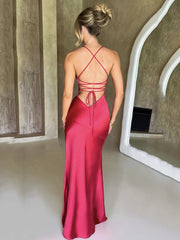 Articat Strapless Satin Maxi Dress Women Open Back High Slit Slim Dress