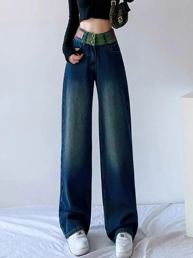 Chi Baggy High Waist Straight Jeans Women Streetwear Vintage Wide Leg Denim Pants Spring Fall Korean Casual New Kot Pantolon