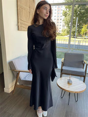 Tossy Satin Fashion Slim Maxi Dress For Women Long Sleeve High Waist Elegant Solid Party Dress Casual Luxury Ladies Autumn Dress