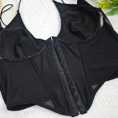 Cross-straps Corset Style Crop Top Backless Cut Out Push-up Halter Vest Women's Lingerie Slimming Elegant Chic Camisole