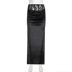 Goth Dark Elegant Mall Gothic Velvet Trumpet Skirts Partywear Lace Patchwork Long Skirt Ladies Evening Black Slim Cloth