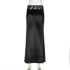 Goth Dark Elegant Mall Gothic Velvet Trumpet Skirts Partywear Lace Patchwork Long Skirt Ladies Evening Black Slim Cloth