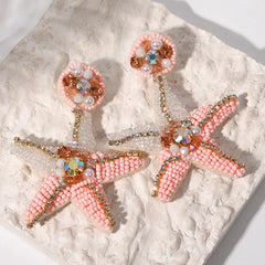 AENSOA Bohemian Starfish Lobster Conch Seed Bead Drop Earrings for Women Handmade Ocean Animal Earrings Summer Beach Jewelry