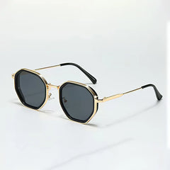 2025 New in Vintage Sunglasses for Women Modern Fashionable Octagonal Glasses with Black Lenses Golden Edging Sun Glasses