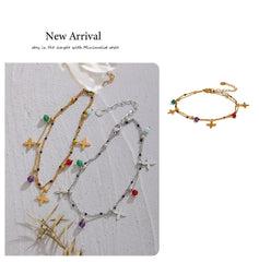 Colorful Natural Stone Bead6 Flower Chain Stainless Steel Beach Anklet for Women Exquisite Summer Jewelry Bijoux Femme