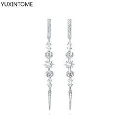 925 Sterling Silver Ear Needle Fashion Hoop Earrings White Crystal Luxury Women's Silver Earrings Wedding Women's Jewelry Gift