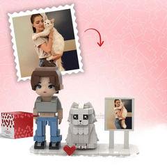 PetBrick  Creator Kit Custom   Full-Body Custom Brick Figure – Personalized 1 Person and Pet Friend (Dog or Cat ) with Frame, Small Particle Block Toy Perfect Gift for Him