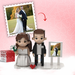 Wedding Brick Lewktee - Customizable Brick Figurines for Couples Photo Minifig Custom Picture Puzzle Personalized Gift with Frame